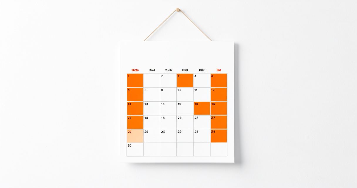 Calendrier mural 2026 avec semaines impaires surlignées en orange pour organisation