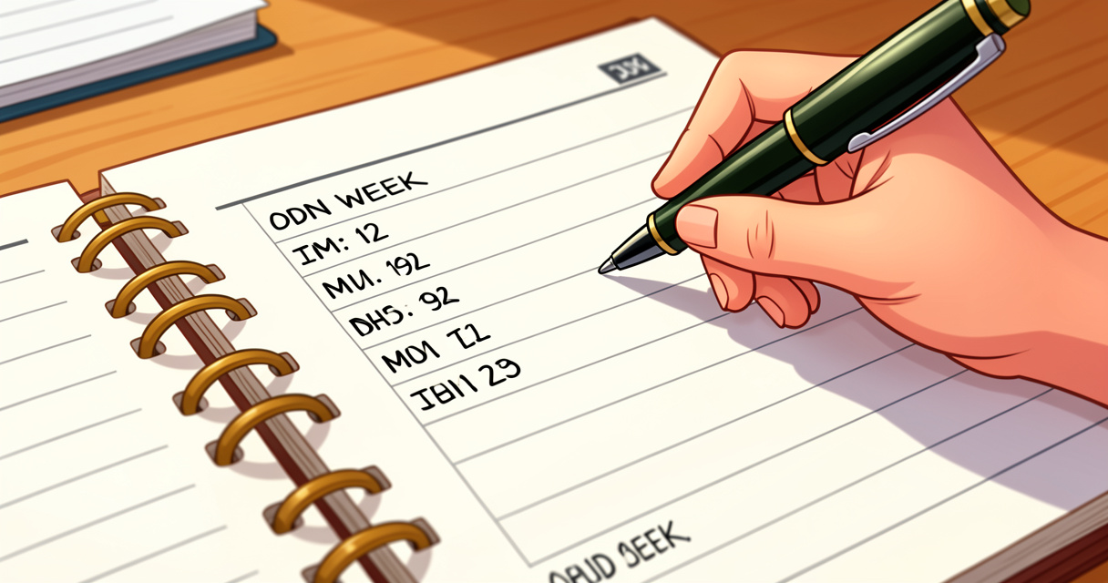 Agenda ouvert sur bureau avec annotation des dates en semaine impaire 2026